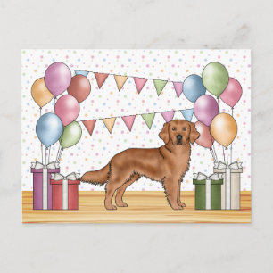 Cartão Postal Aniversário Colorido Pastel do Retriever Dourado V