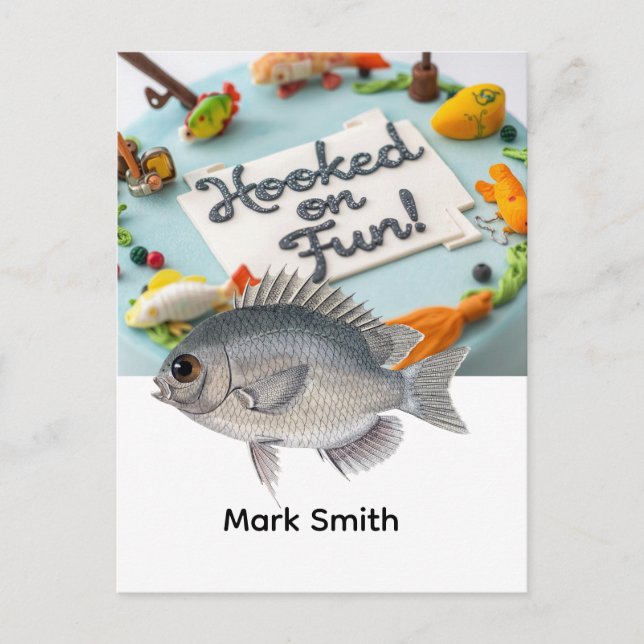 Cartão Postal Aniversário com tema de pesca viciado em diversão (Frente)