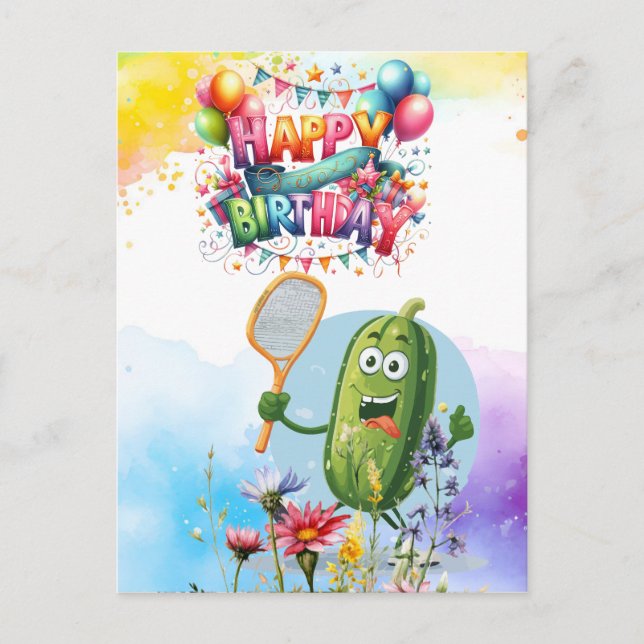 Cartão Postal Aniversário com tema de Pickleball com flores arco (Frente)