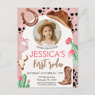 Cartão Postal Aniversário Cowboy 1º Festa de Aniversário Rodeio