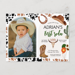 Cartão Postal Aniversário Cowboy 1º Festa de Aniversário Rodeio
