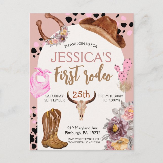 Cartão Postal Aniversário Cowboy Festa de 1º Rodeio (Frente)