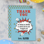 Cartão Postal Aniversário da Cloud Cloud da Super-Herói<br><div class="desc">Aniversário da Cloud Cloud da Super-Herói em Quadrinhos. Obrigado Cartaz. Este cartões de agradecimentos maravilhoso apresenta uma nuvem de discurso de cartoon de super-herói com estrelas e um obrigado adorável que você envia. É perfeito para expressar gratidão a todos os seus entes queridos que compareceram à comemoração de aniversário do...</div>