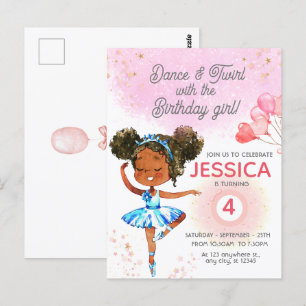 Cartão Postal Aniversário da menina de ballet rosa Dança e Rodop