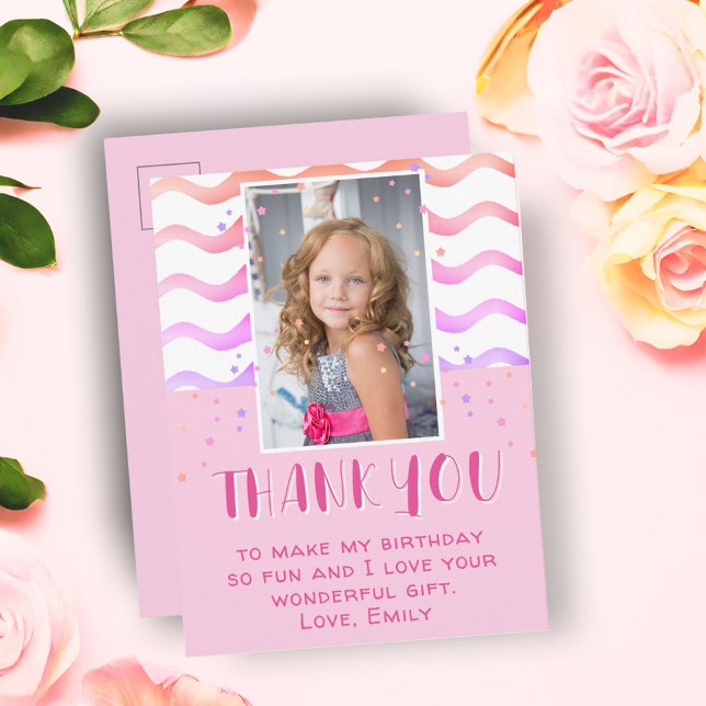 Cartão Postal Aniversário das Estrelas Rosa Coloridas Obrigado F (Criador carregado)