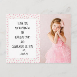 Cartão Postal Aniversário das Estrelas Rosa e Branca - Obrigado