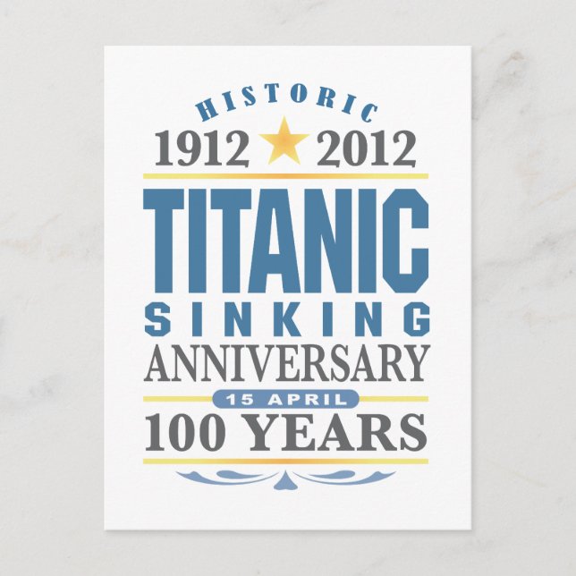 Cartão Postal Aniversário de 100 Anos do Titanic Sinking (Frente)
