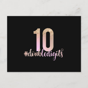 Cartão Postal Aniversário de 10 anos Double Digits Meninas Peach