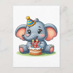 Cartão Postal Aniversário de 11 anos do Elefante Fofo