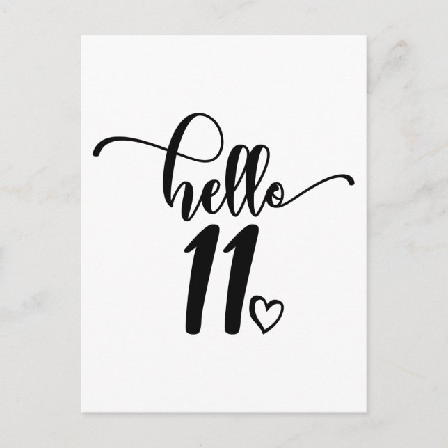 Cartão Postal Aniversário de 11 anos Meninas Olá Onze Fofo 11 An (Frente)
