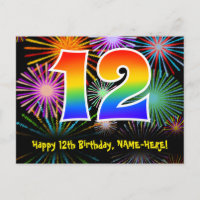 Aniversário de 12 anos – Padrão Divertido de Fogos