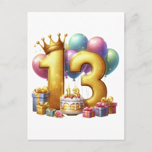 Cartão Postal Aniversário de 13 anos dourado