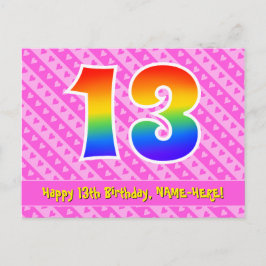 Cartão Postal Aniversário de 13 anos: Listras Cor-de-Rosa & Cora
