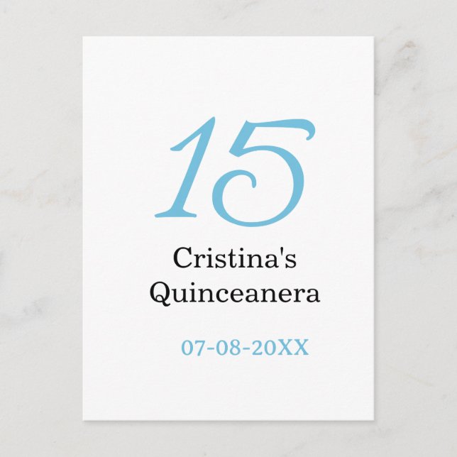Cartão Postal aniversário de 15 anos da quinceanera azul preto l (Frente)
