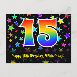 Cartão Postal Aniversário de 15 anos: Estrelas Divertidas, Arco-
