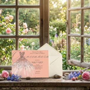 Cartão Postal Aniversário de 15 anos Quinceañera Floral Blush