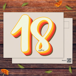 Cartão Postal Aniversário de 18 anos Modern Retro Groovy Gray