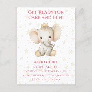Cartão Postal Aniversário de 1 ano da princesinha elefante perso