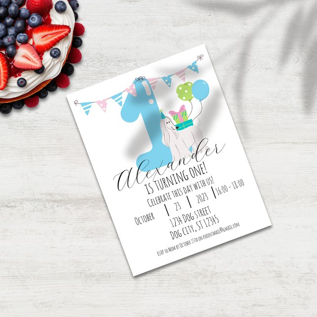 Cartão Postal Aniversário de 1 Ano do Cachorrinho: Celebração Au (Criador carregado)