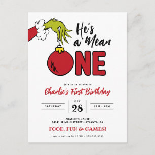 Cartão Postal Aniversário de 1 ano do Grinch Ele é um Mau