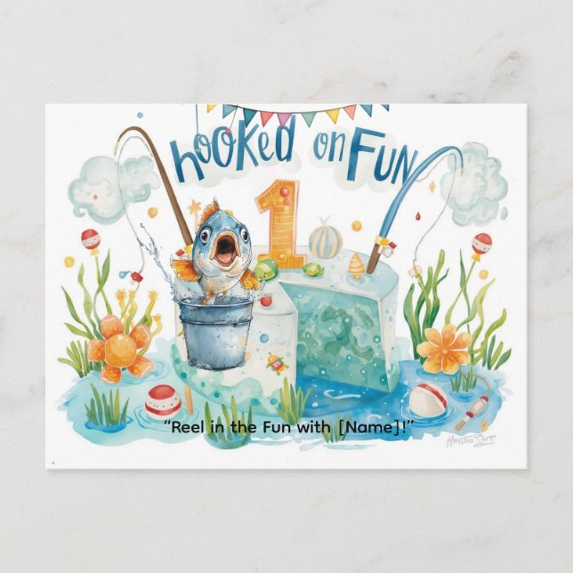 Cartão Postal Aniversário de 1 ano para a festa dos pequenos pes (Frente)