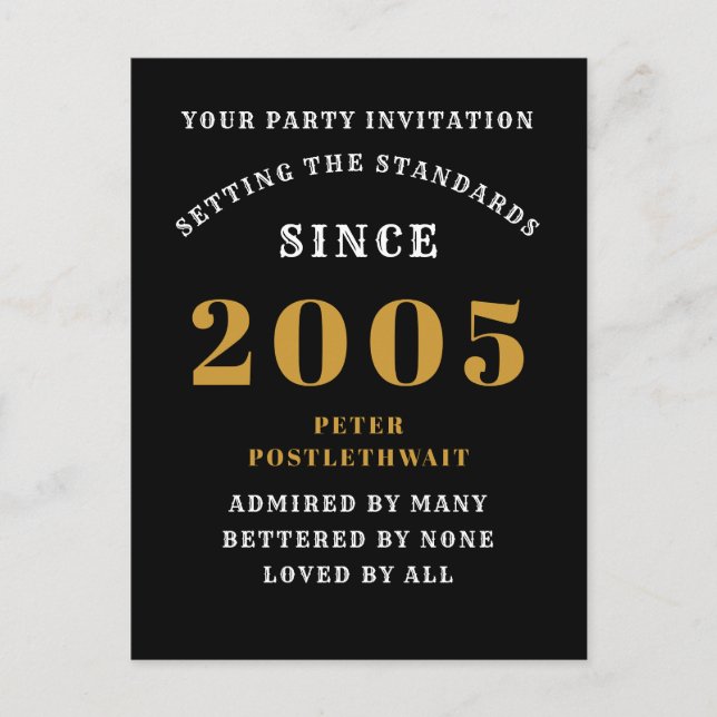 Cartão Postal Aniversário de 20 anos 2005 Preto Ouro (Frente)