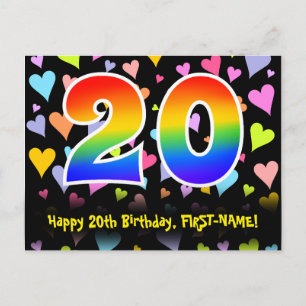 Cartão Postal Aniversário de 20 anos: Padrão de Corações Diverti