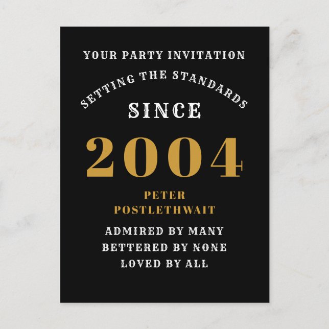 Cartão Postal aniversário de 21 anos 2004 Dourado preto (Frente)