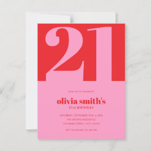 Cartão Postal Aniversário de 21 anos Modernista Minimalista Rosa