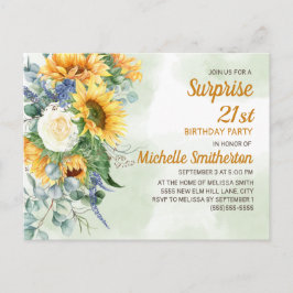 Cartão Postal Aniversário de 21 anos Sunflower Surpresa Eucalypt