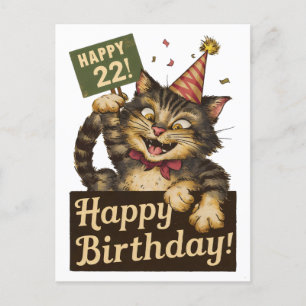 Cartão Postal aniversário de 22 anos gato engraçado fofo vintage