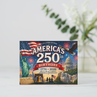 Cartão Postal Aniversário de 250 anos da América 4 de julho