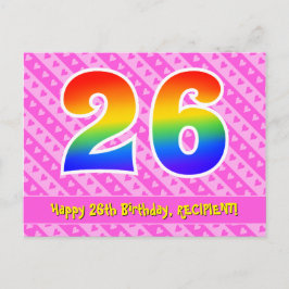 Cartão Postal Aniversário de 26 anos: Listras Cor-de-Rosa & Cora