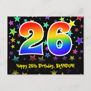 Cartão Postal Aniversário de 26 anos: Padrão de Estrelas Diverti
