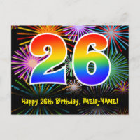 Aniversário de 26 anos – Padrão Divertido de Fogos