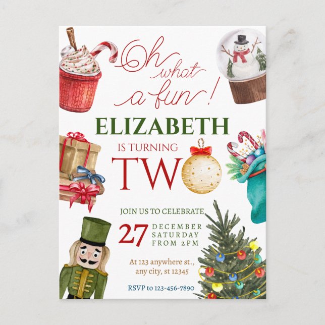 Cartão Postal Aniversário de 2 anos Christmas Oh Que Diversão (Frente)