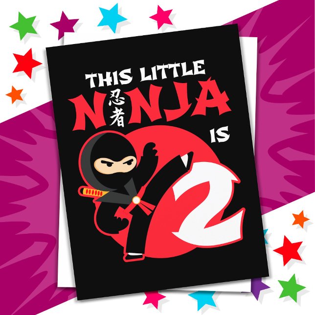 Cartão Postal Aniversário de 2 Anos Festa Criança Pequeno Ninja  (Criador carregado)