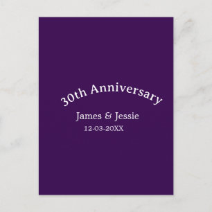 Cartão Postal aniversário de 30 anos de casamento nome data roxo