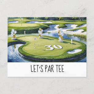Cartão Postal Aniversário de 30 anos de golfe Par tee para festa