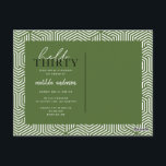 Cartão Postal Aniversário de 30 anos de Script e Geométrico<br><div class="desc">Script moderno e convite para trinta anos geométricos. Padrão geométrico moderno do dorso. Parte de uma coleção. A cor pode ser alterada.</div>