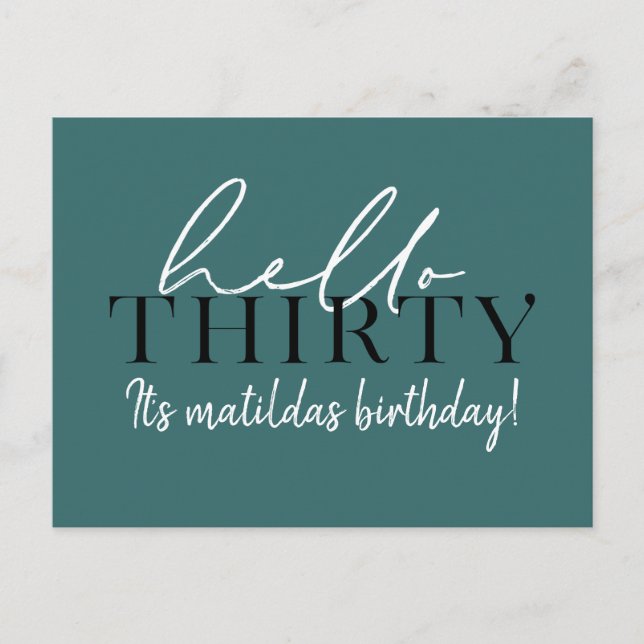 Cartão Postal Aniversário de 30 anos de Script e Geométrico (Frente)