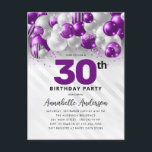 Cartão Postal Aniversário de 30 anos do balão de prata roxo Glam<br><div class="desc">Clareta Violeta Violeta Roxo-Roxo-Moderna Espalha-se Todo Convite De Aniversário</div>
