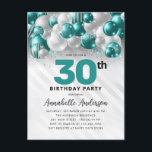 Cartão Postal Aniversário de 30 anos do balão de prata verde-alt<br><div class="desc">Glam Moderno Verde Verde Silver Balão Brilhante Glitter Qualquer Convite De Aniversário De Idade</div>