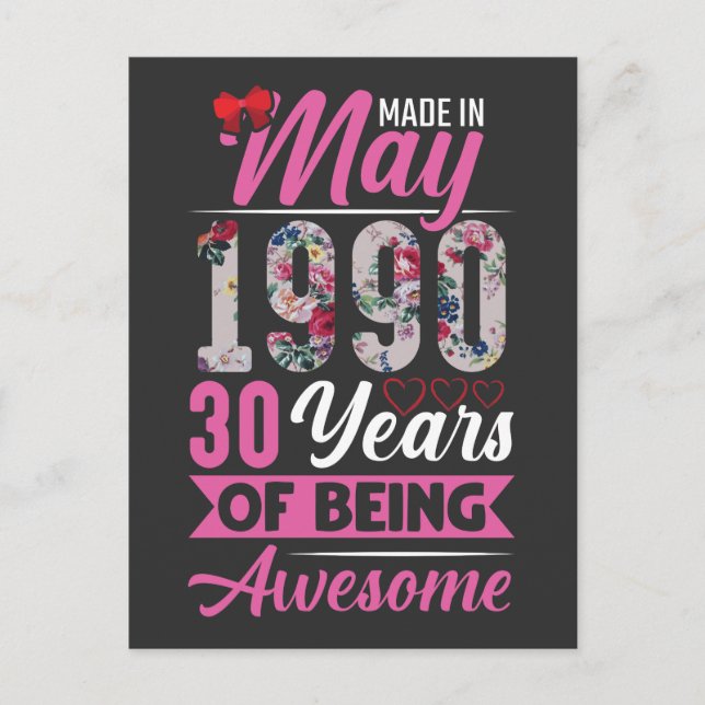 Cartão Postal Aniversário de 30 anos Maio de 1990 30 Anos de ida (Frente)