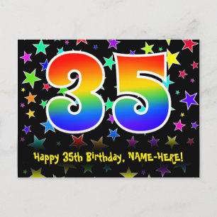 Cartão Postal Aniversário de 35 anos: Padrão de Estrelas Diverti