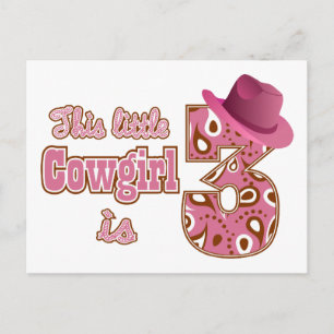 Cartão Postal Aniversário de 3 anos da Cowgirl
