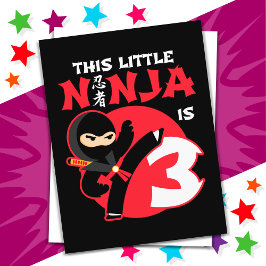 Cartão Postal Aniversário de 3 anos Festa Criança Ninja 3