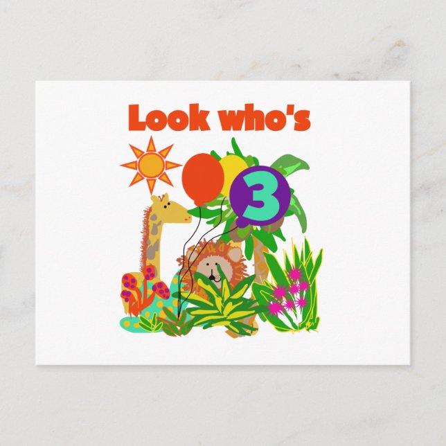 Cartão Postal Aniversário de 3 anos Safari Camisetas e Presentes (Frente)
