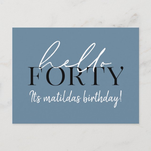 Cartão Postal Aniversário de 40 anos de Script e Geométrico (Frente)