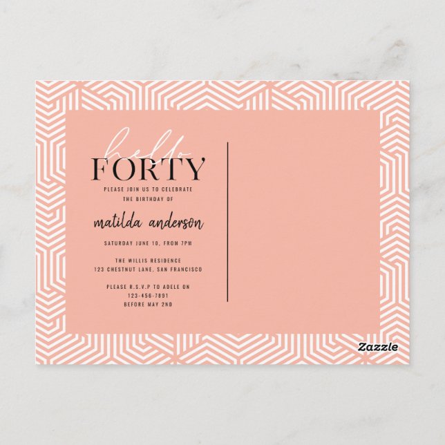 Cartão Postal Aniversário de 40 anos de Script e Geométrico (Verso)